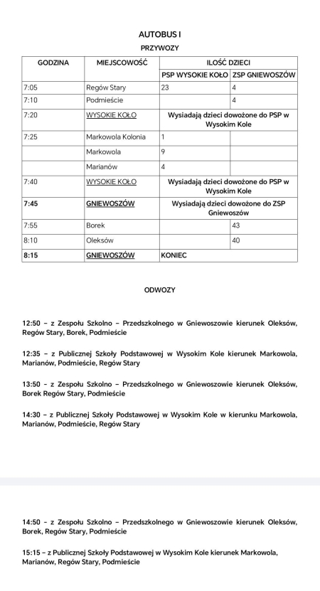 Rozkład jazdy autobusu szkolnego